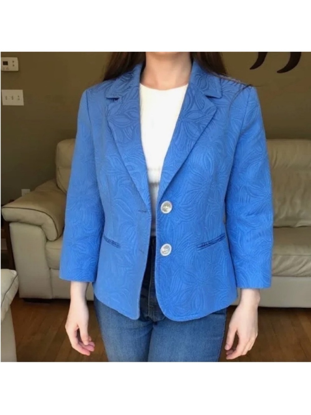Talbots Blue Floral Jacquard Knit Blazer. 4. NWT. $169!